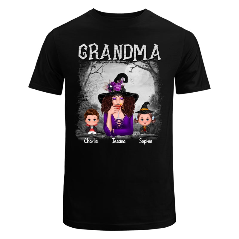Halloween Black And White Forest Grandma With Grandkids Personalized Shirt
