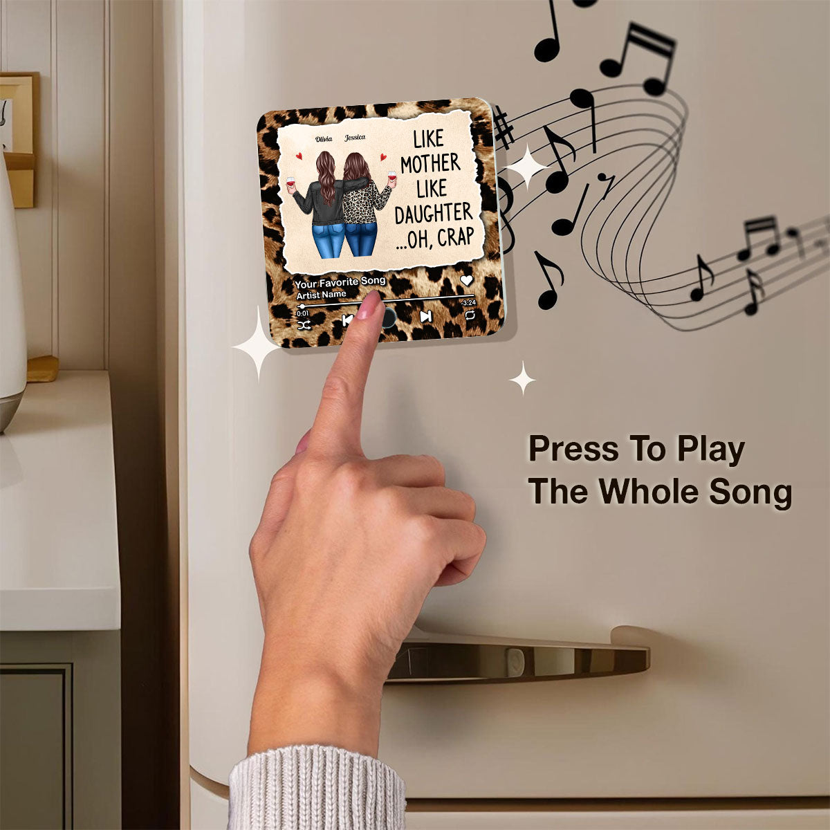 Like Mother Like Daughter Leopard Pattern Personalized Music Fridge Magnet, Funny Gift for Mom, Gift for her