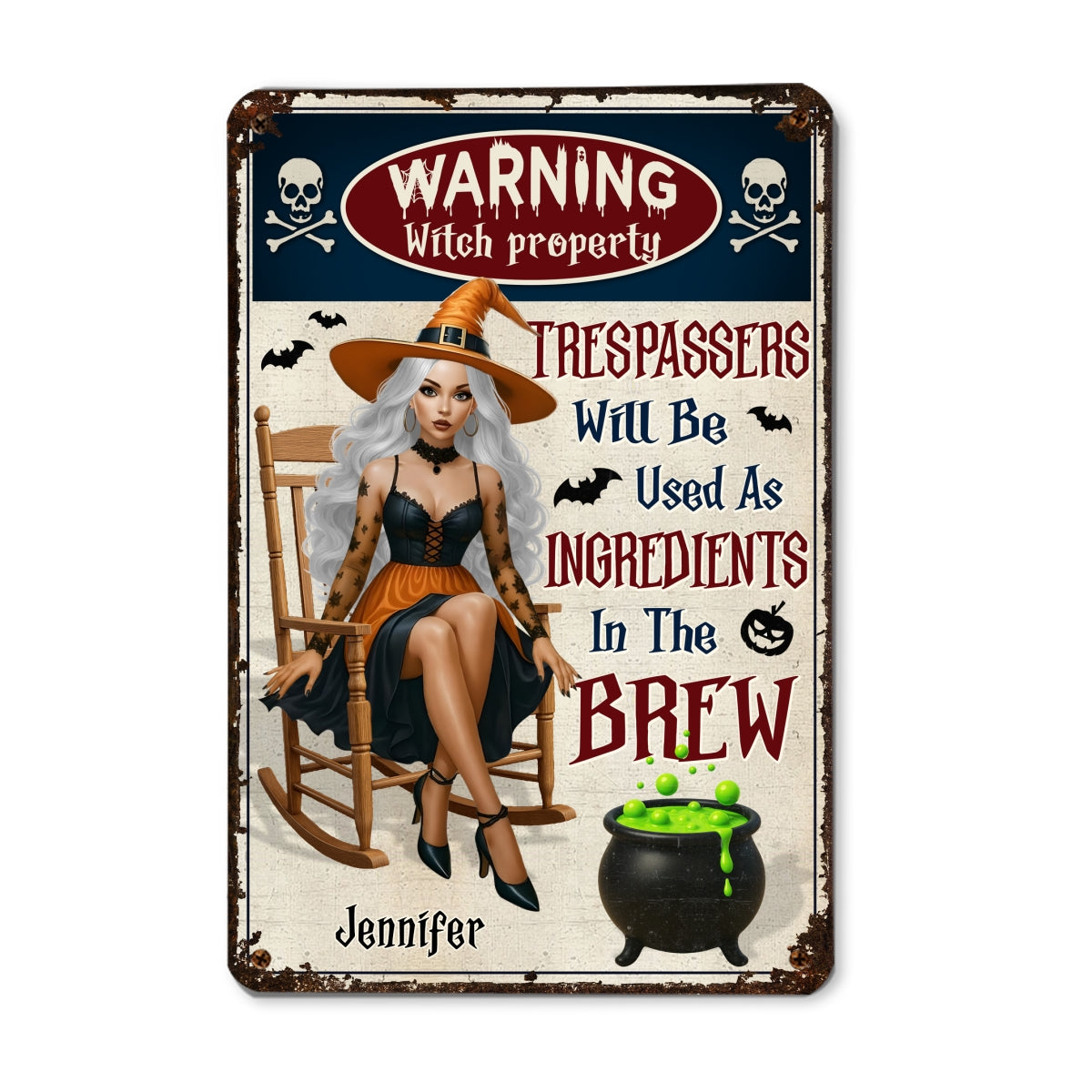 Warning Witch Property Personalized Metal Sign, Backyard Sign, Home Decor Gift For Yourself