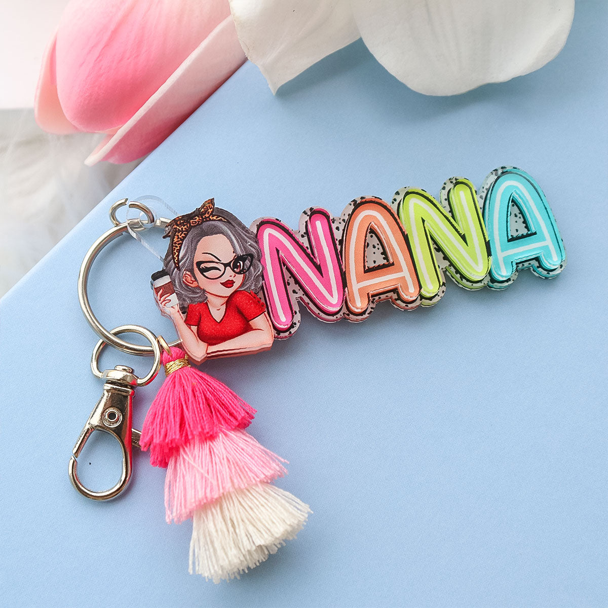 Grandma Mom Colorful Dalmation Dot Pattern Personalized 2-Layer Acrylic Keychain