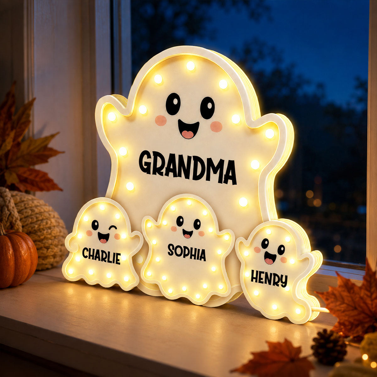 Funny Cute Halloween Grandma's Boo Crew - Personalized Light Box - Halloween Decor For Grandma