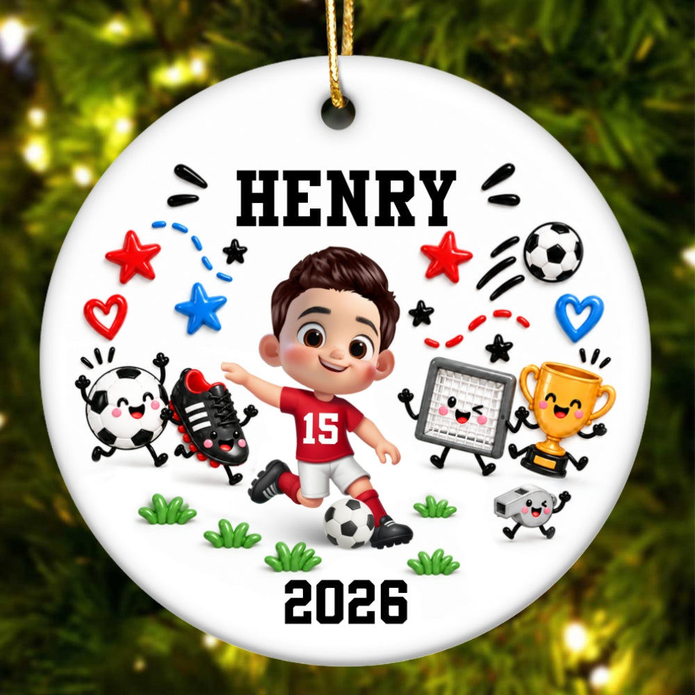 Cute Things Soccer Player 2D Flat Printed- Personalized Ceramic Ornament - Christmas Gift For Son, Grandson, Daughter, Granddaughter