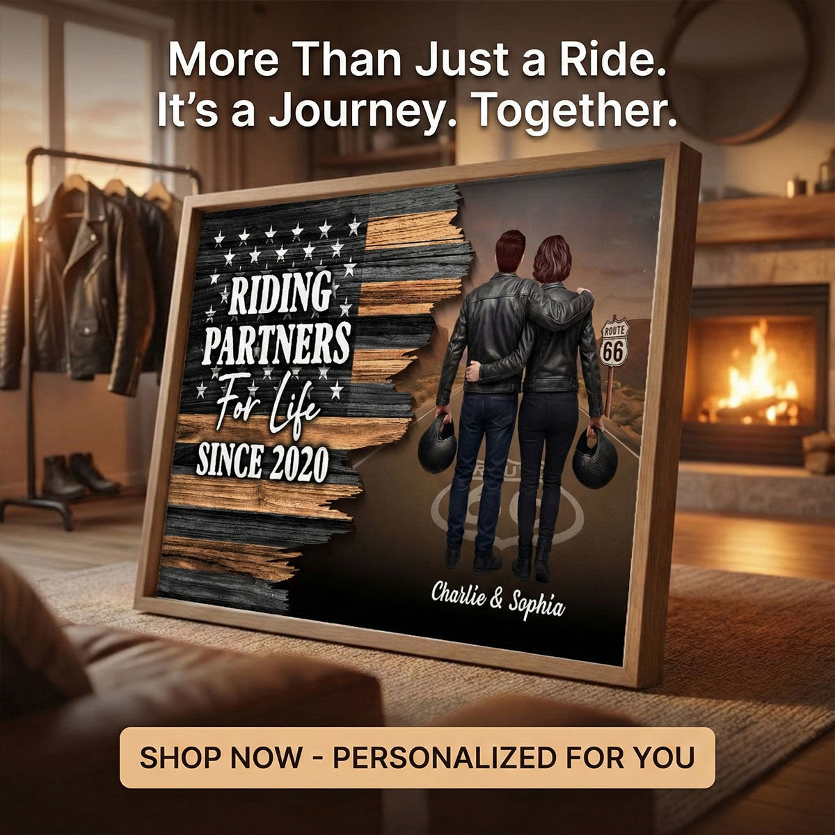 Eternal Love Back View Biker Couple Riding Partners For Life Half Nation Flag - Personalized Poster - Gift For Couple, Bikers, Gift For Him, For Her