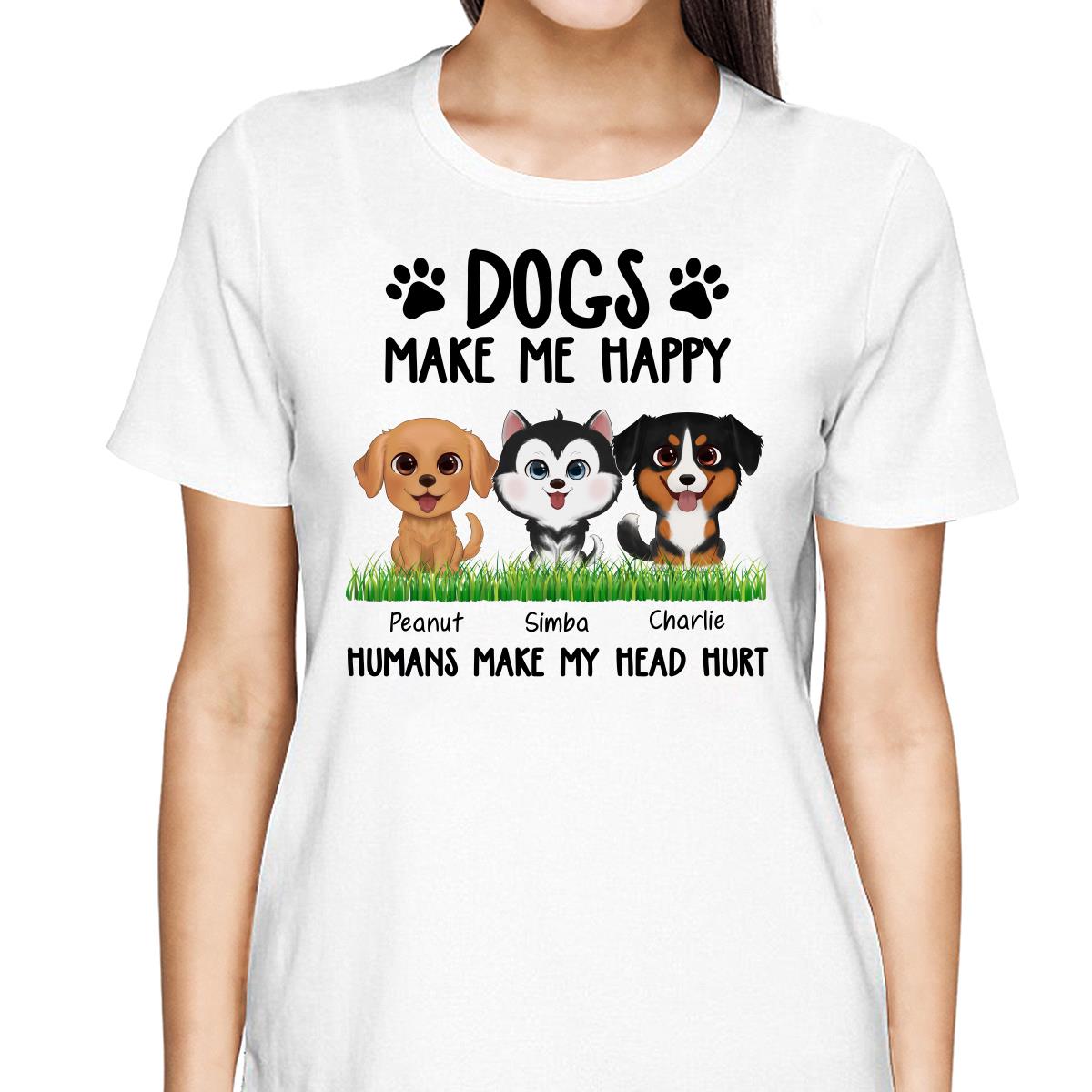 Watercolor Cute Dogs On Grass Dogs Make Me Happy Personalized Shirt