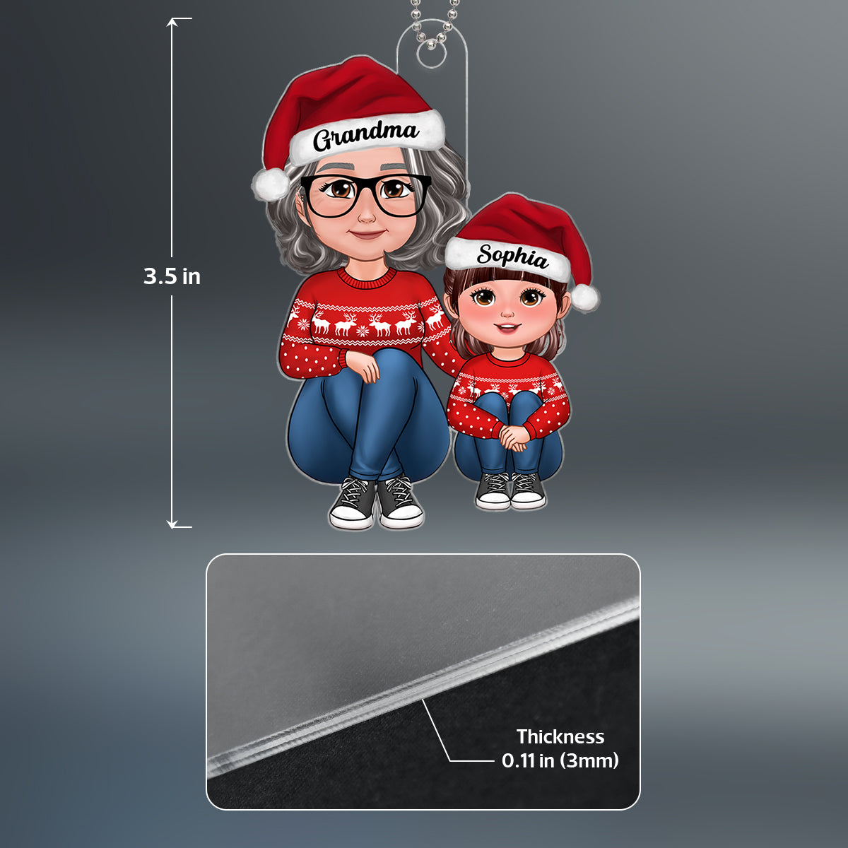 Grandma & Grandkid Sitting Together Christmas Gift For Granddaughter Grandson Personalized Acrylic Ornament