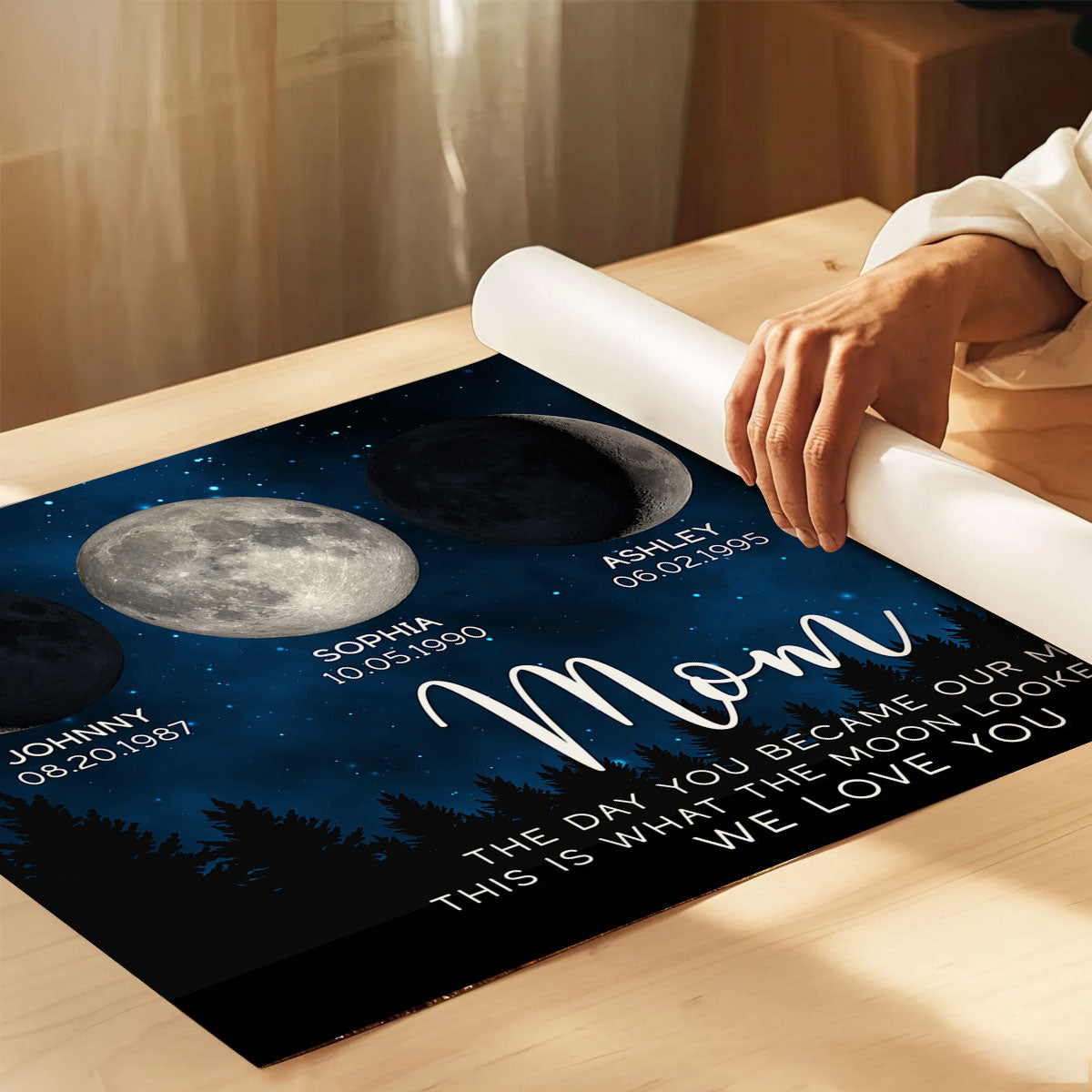 Galaxy Night The Day You Became Mom Custom Birth Moon Phase - Personalized Poster