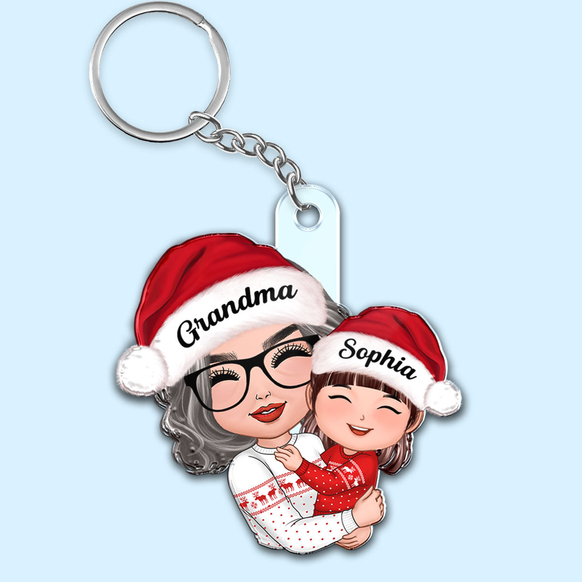 Doll Grandma Hugging Kid Christmas Gift For Granddaughter Grandson Personalized Acrylic Keychain