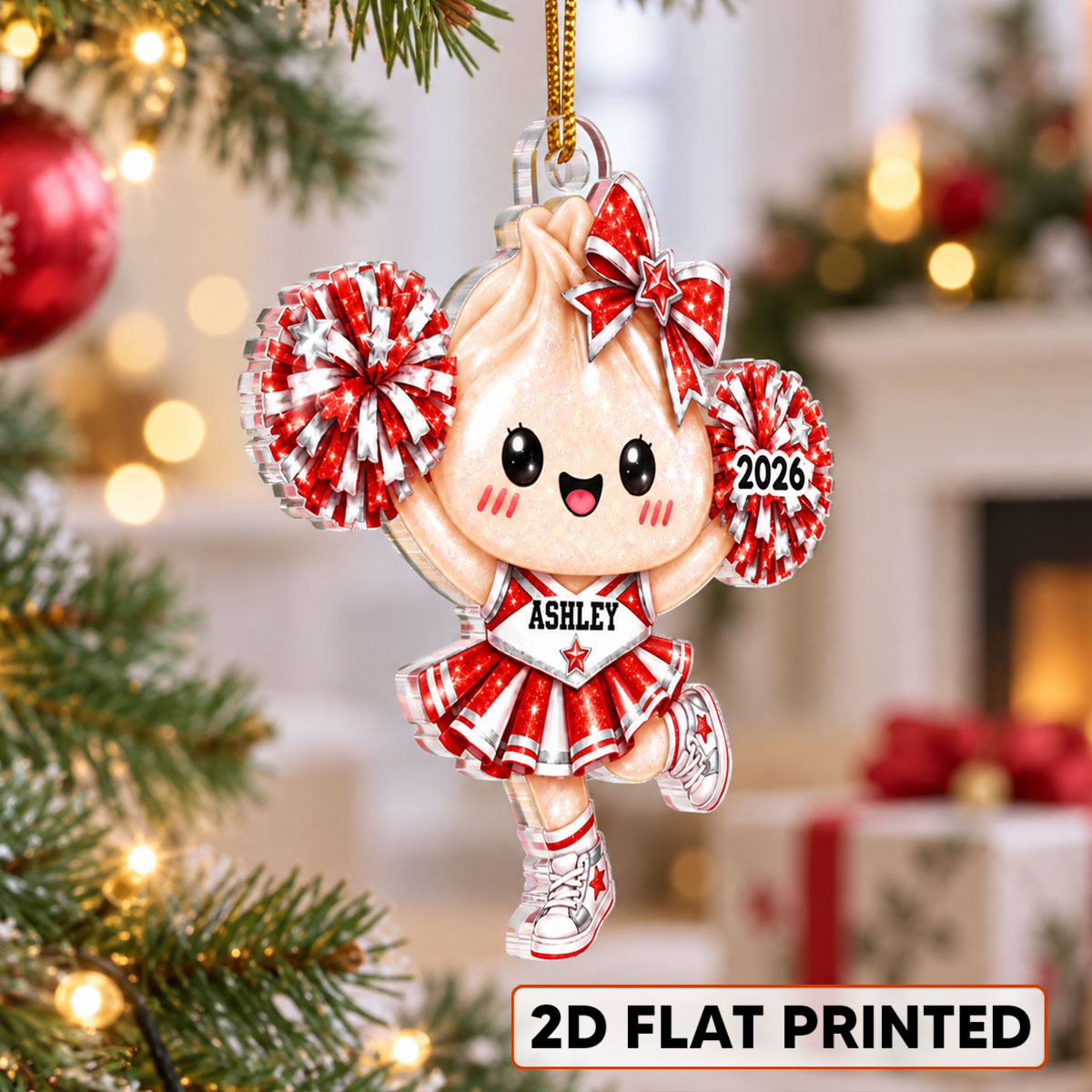 Cute Funny Cheerleader Dumpling Dim Sum Custom Name - Personalized Acrylic Ornament - Christmas Gift, Keepsake For Cheerleaders, Daughters, Granddaughters
