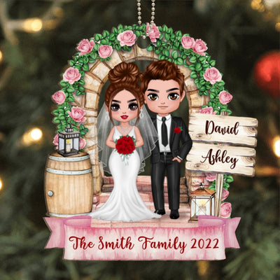 Flower Gate Doll Groom And Bride Persoalized Wooden Ornament