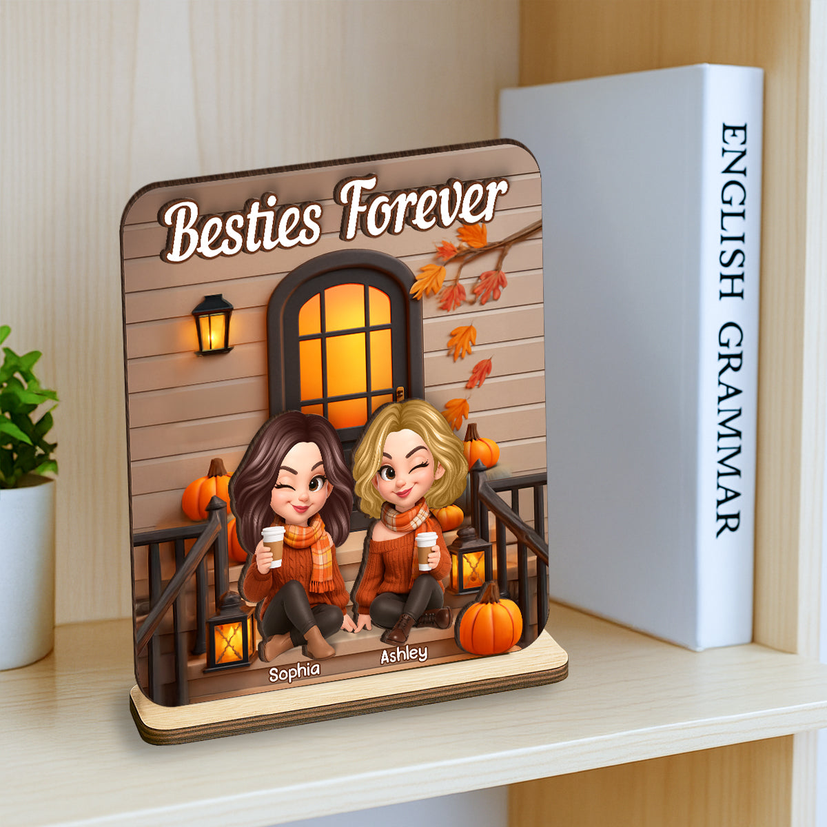 Fall Season Besties Forever Personalized Standing Wooden Plaque, Fall Gift for Best Friends