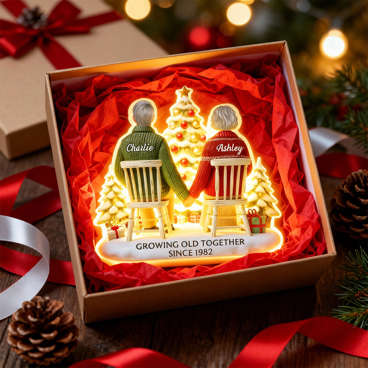 3D Effect Couple Growing Old Together - Personalized Light Box