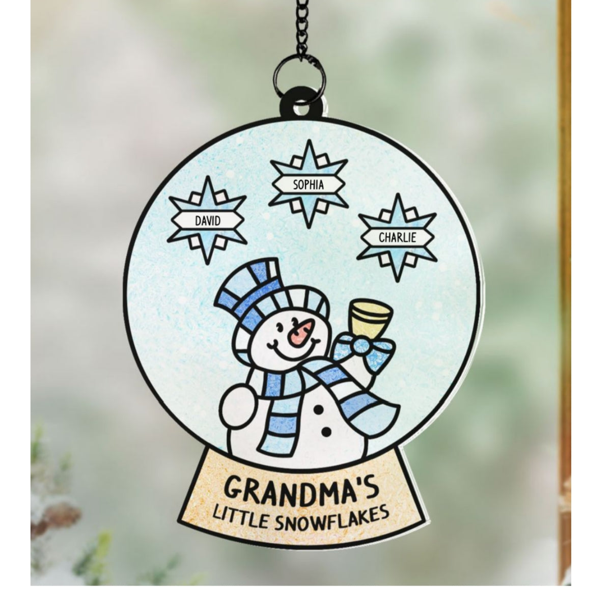 Grandma Grandchild Snowman Family Personalized Suncatcher, Christmas Stained Glass Decor