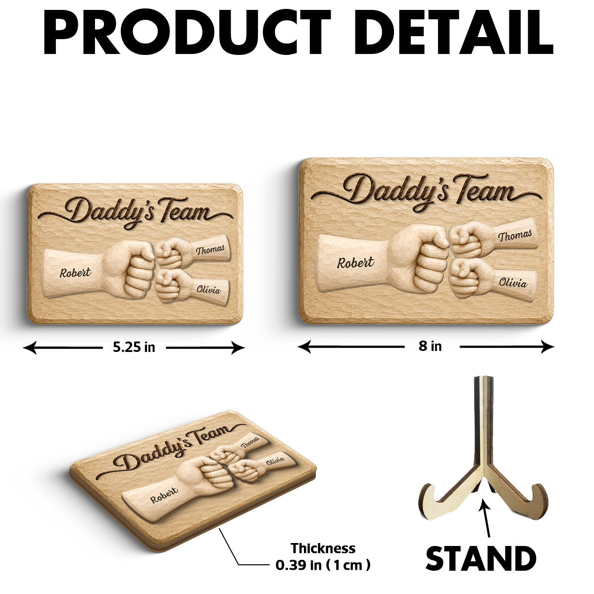 Sentimental Rustic Daddy's Team Fist Bump - Personalized 2-Layered Wooden Plaque - Father's Day Gift For Dad, Husband