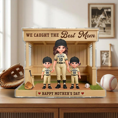 We Caught The Best Mom Baseball Dugout - Personalized Acrylic Block Plaque - Mother's Day Gift For Baseball Mom