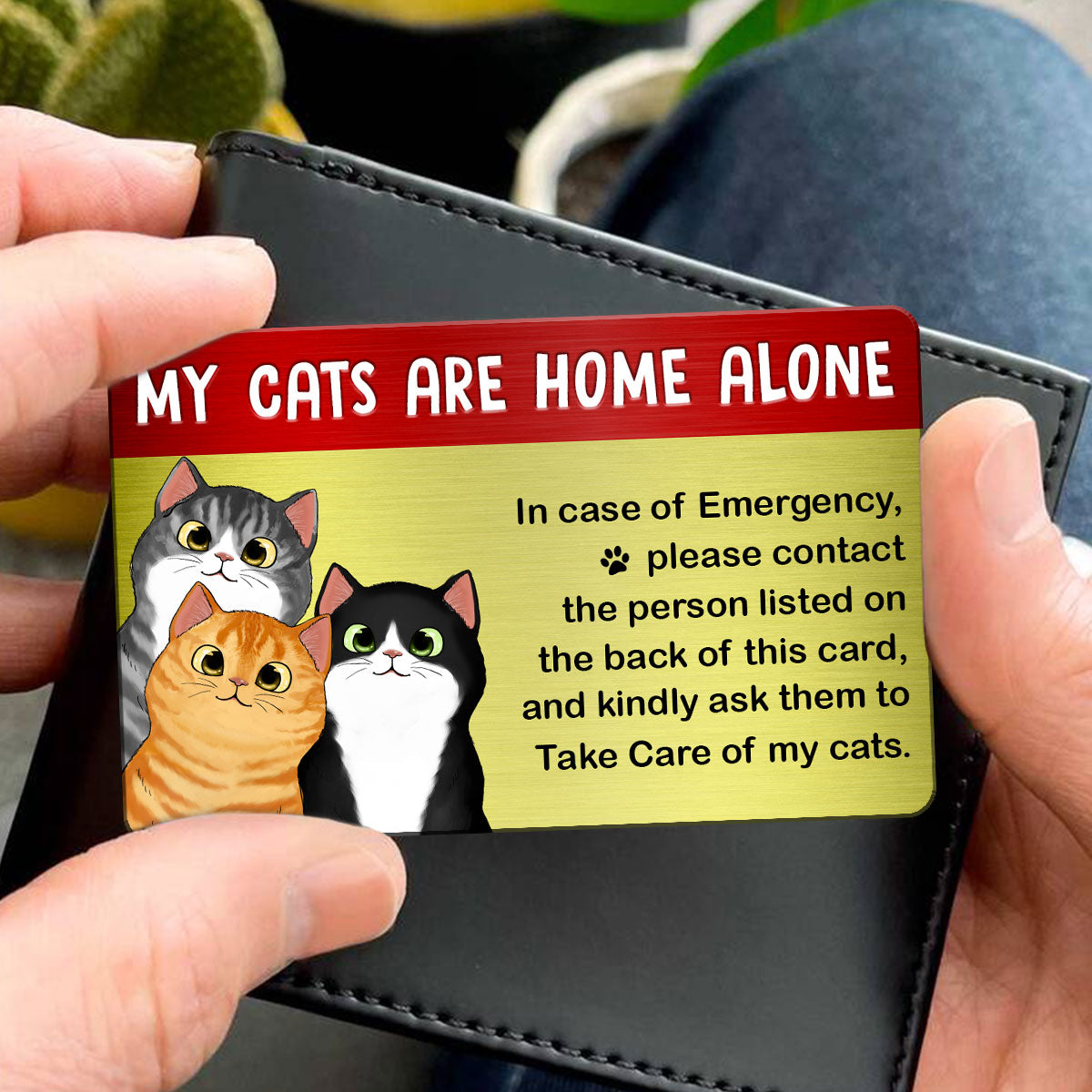 Emergency Card My Cat Is Home Alone Personalized Metal Wallet Card