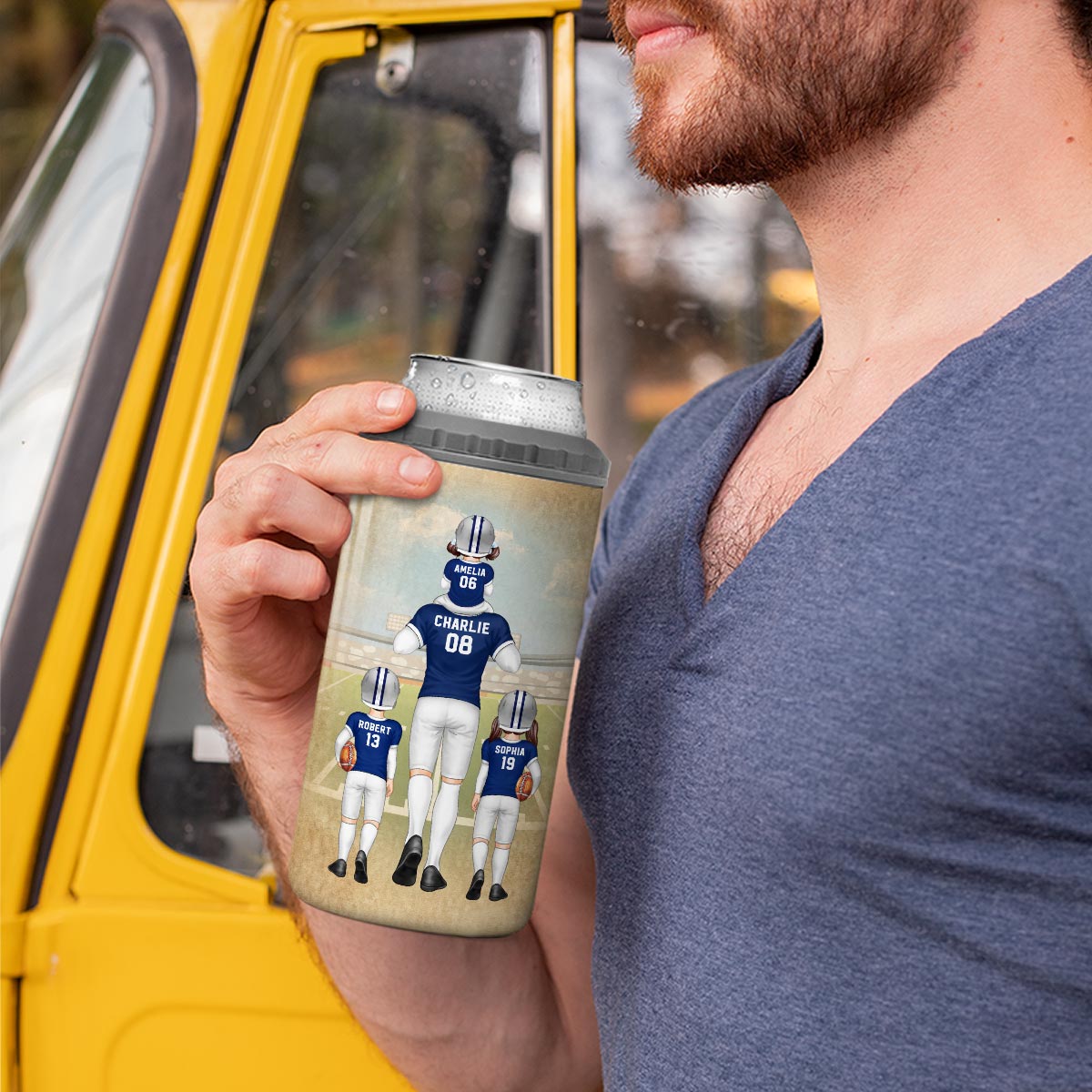 American Football Dad Fan Dear Dad Personalized 4 In 1 Can Cooler