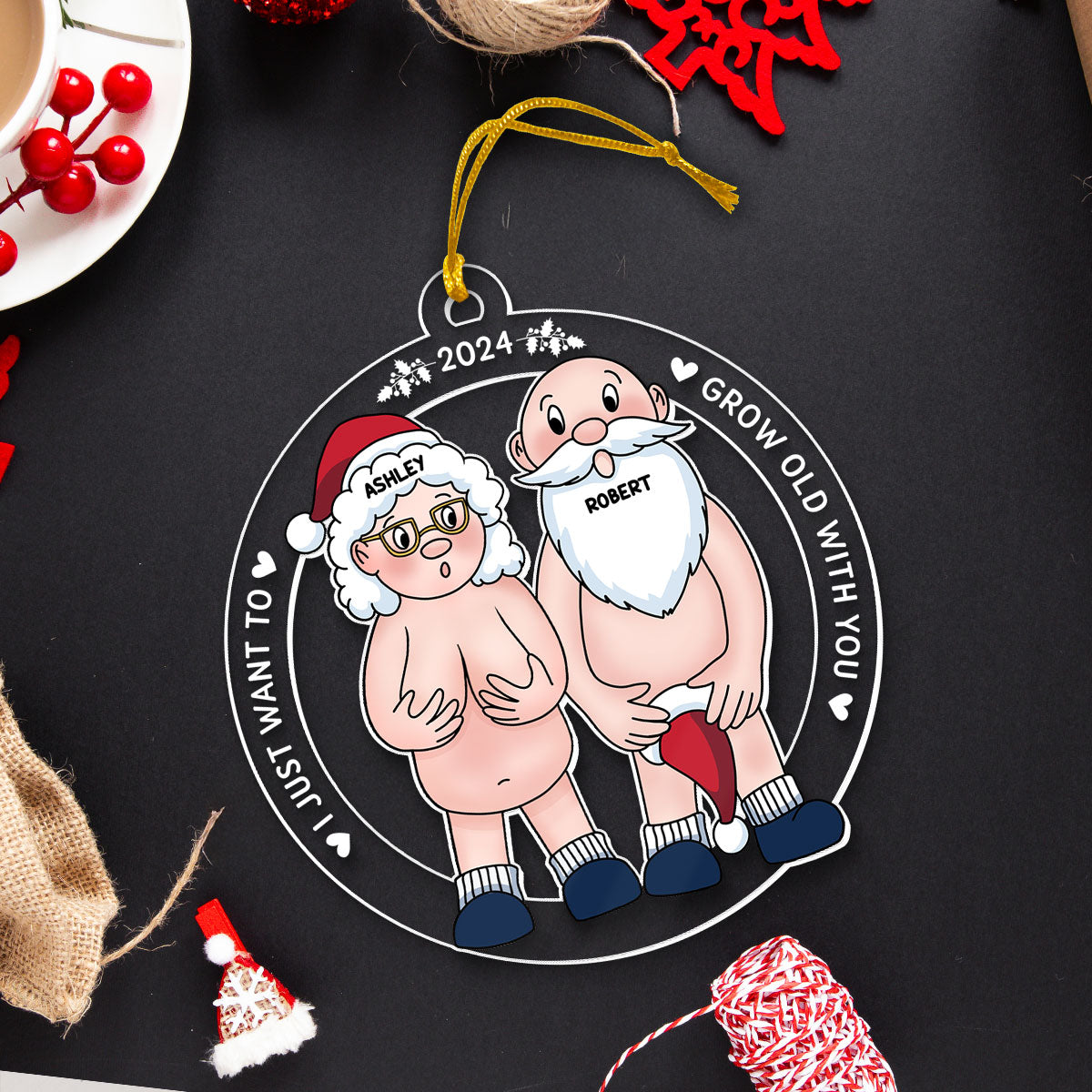 Funny Old Couple Personalized Circle Acrylic Ornament Christmas Gift for Him for Her
