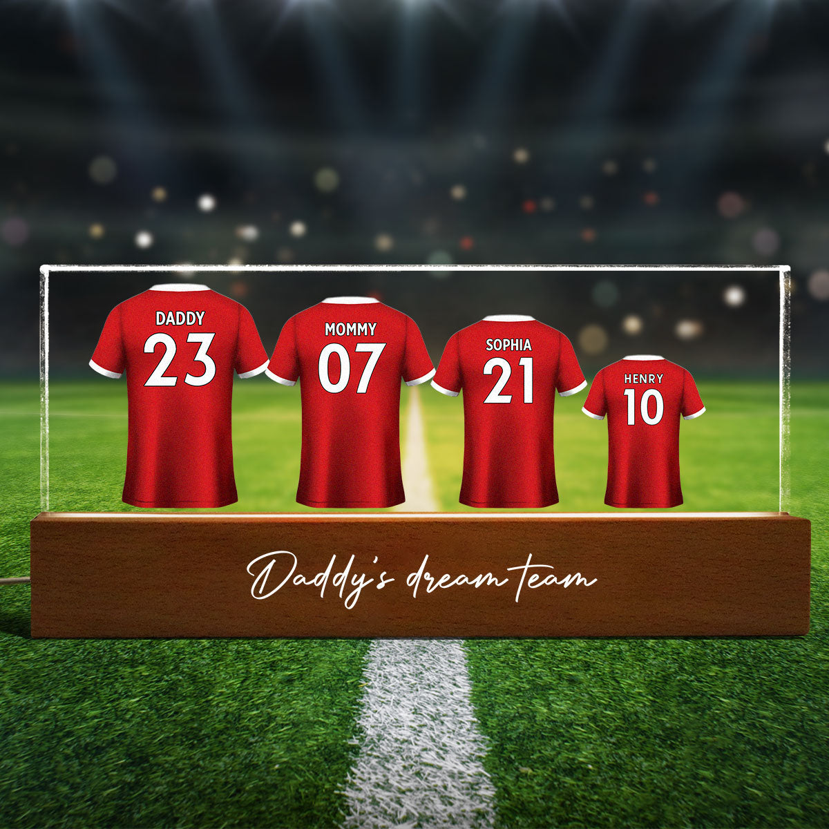 Daddy's Team Soccer Shirt Personalized Acrylic Block LED Night Light