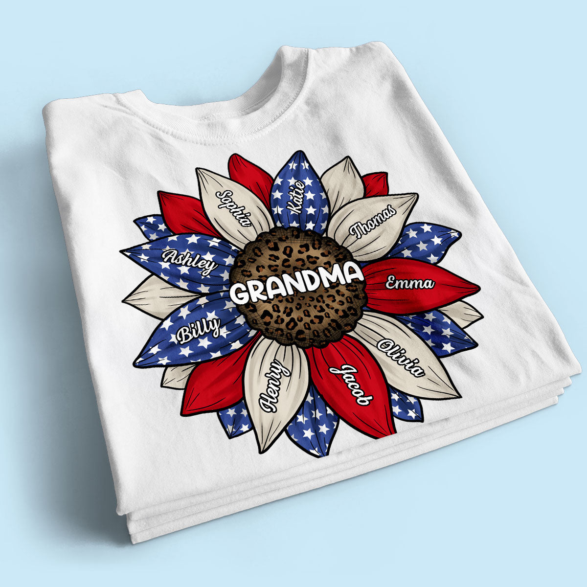 Grandma Leopard Nation Flag Sunflower Personalized Shirt