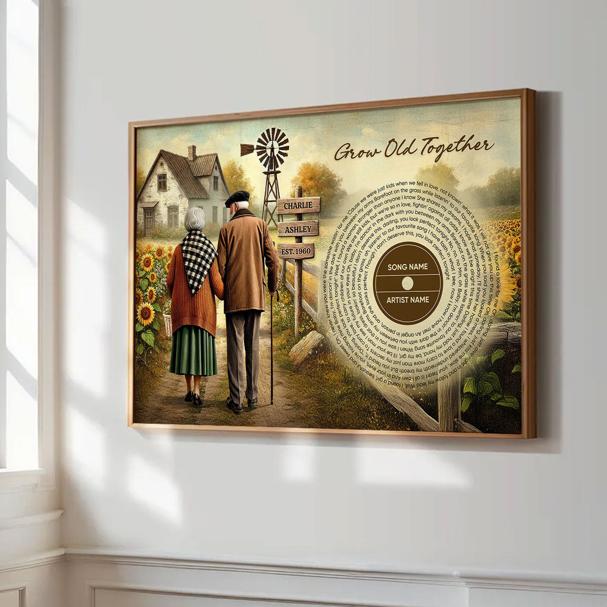 Couple Growing Old Together Favorite Song Vinyl Lyrics Personalized Poster, Heartfelt 2025  Gift, Anniversary Gift For Couple, For Him, For Her, Husband, Wife