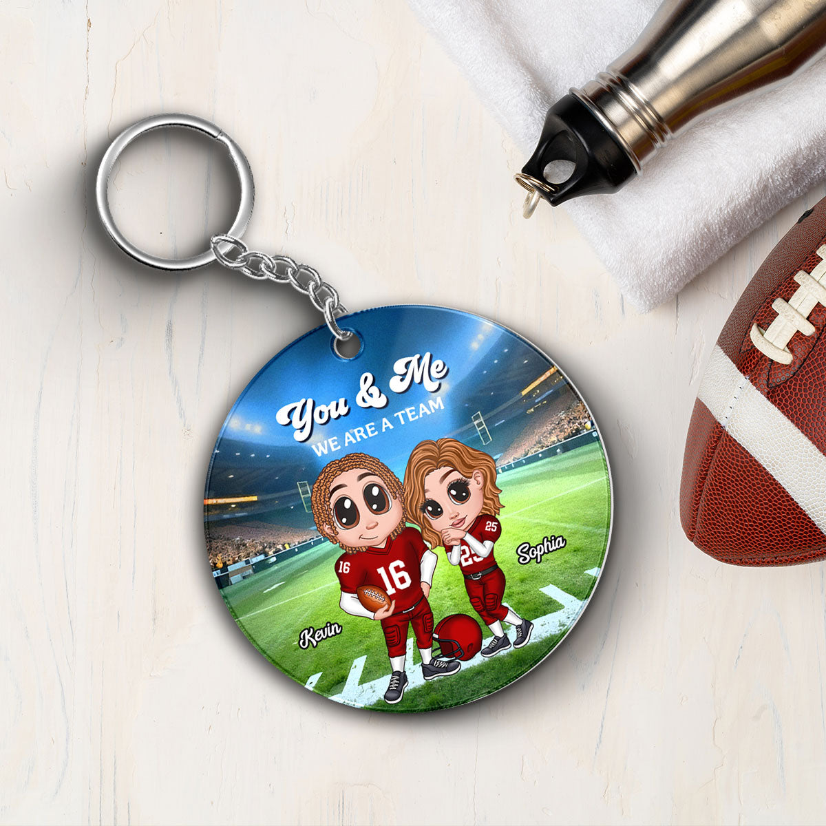 Always Your Biggest Fan American Football Couple Y2K Style Personalized Circle Acrylic Keychain