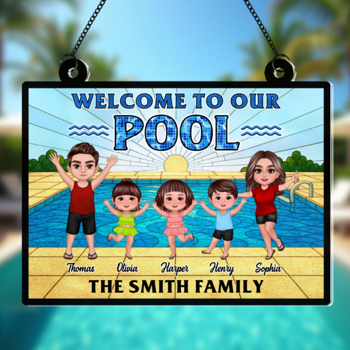 Summer Welcome To Our Family Pool Personalized Suncatcher