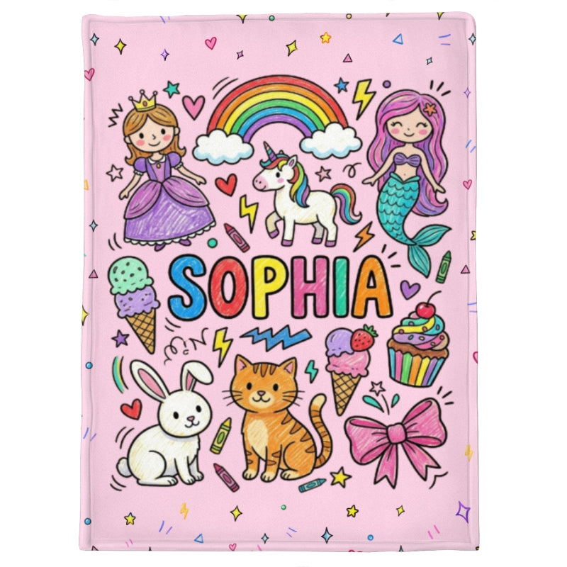 Kid's Favorite Things Custom Name - Personalized Fleece Blanket - Custom Name & Favorite Things Blanket for Kids