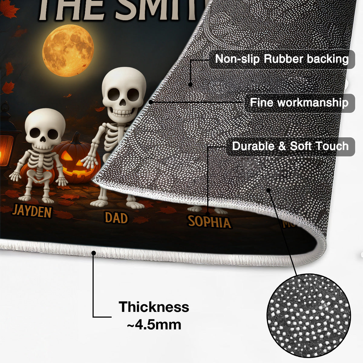 3D Effect Halloween Spooky Theme Funny Skeleton Family Personalized Doormat
