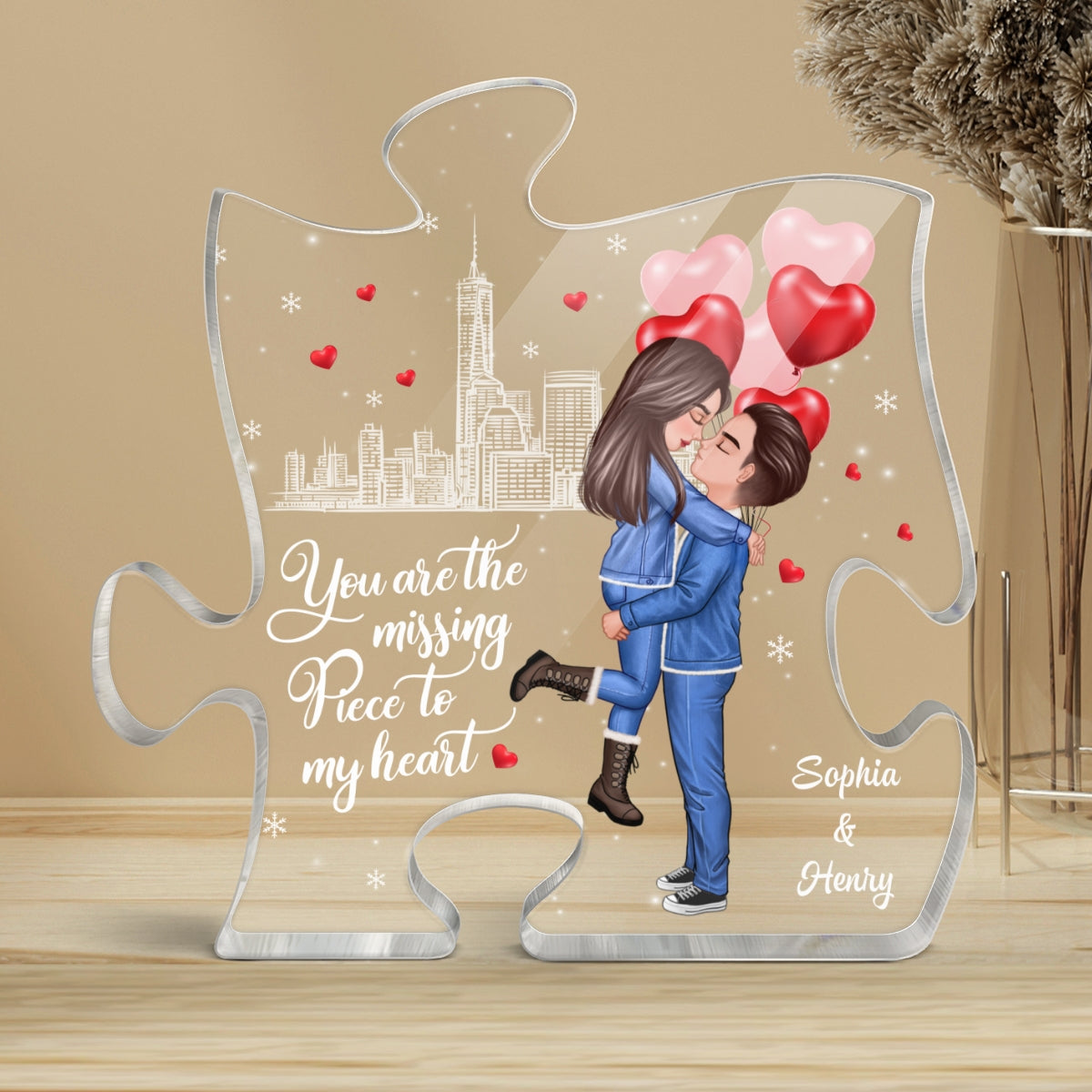 The Missing Piece To My Heart Couple Christmas Personalized Puzzle Plaque