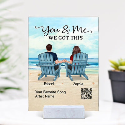 Couple Back View Sitting At Beach Favorite Song QR Code Personalized Acrylic Plaque