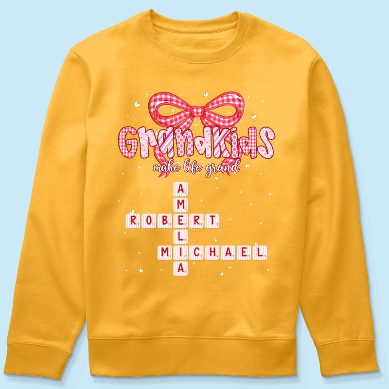 Grandkids Make Life Grand Preppy Valentine Pattern Crossword Puzzle Art - Personalized Shirt - Valentine's Day Gift For Grandma