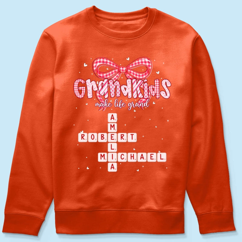 Grandkids Make Life Grand Preppy Valentine Pattern Crossword Puzzle Art - Personalized Shirt - Valentine's Day Gift For Grandma