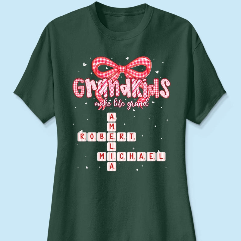 Grandkids Make Life Grand Preppy Valentine Pattern Crossword Puzzle Art - Personalized Shirt - Valentine's Day Gift For Grandma