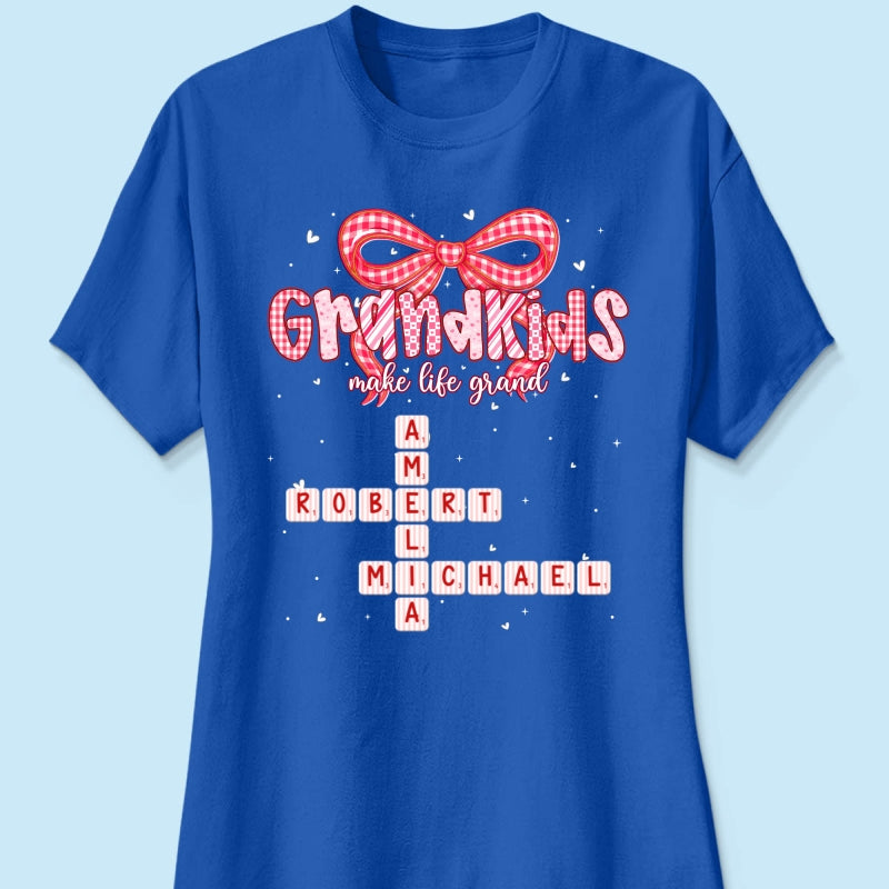 Grandkids Make Life Grand Preppy Valentine Pattern Crossword Puzzle Art - Personalized Shirt - Valentine's Day Gift For Grandma