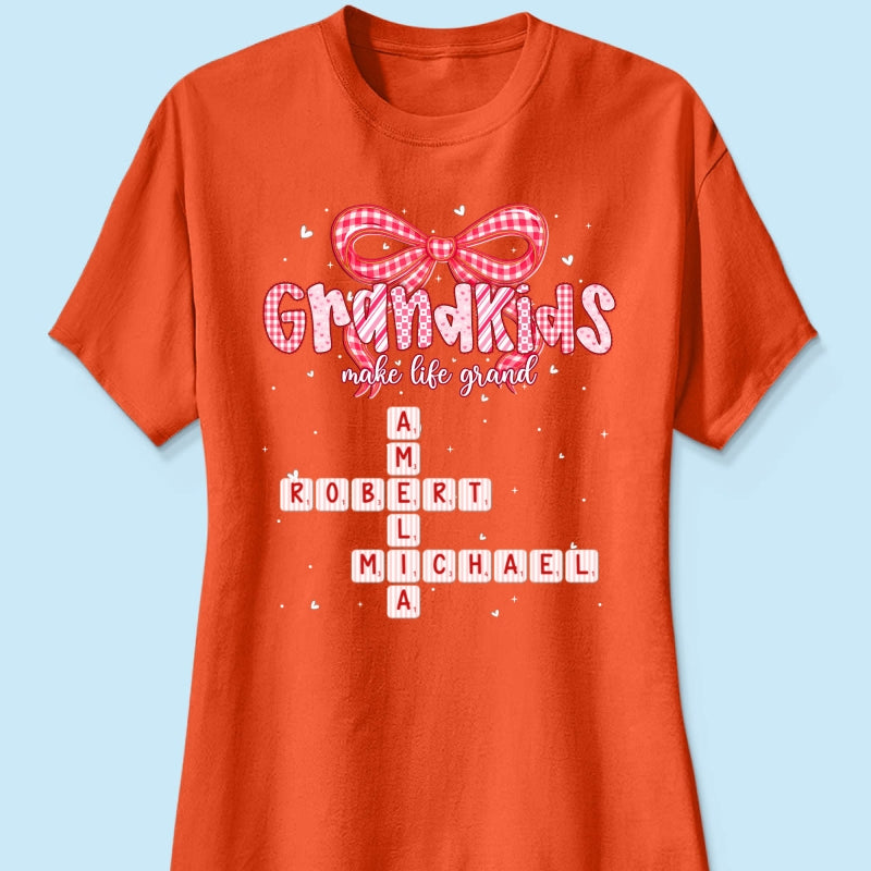Grandkids Make Life Grand Preppy Valentine Pattern Crossword Puzzle Art - Personalized Shirt - Valentine's Day Gift For Grandma