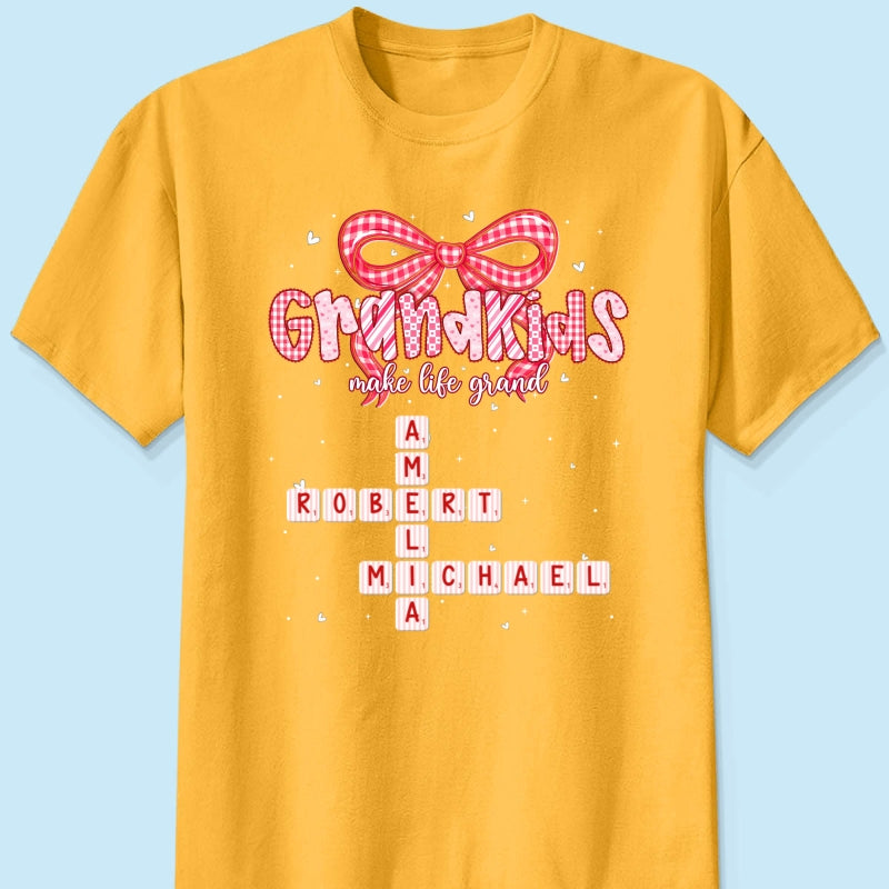Grandkids Make Life Grand Preppy Valentine Pattern Crossword Puzzle Art - Personalized Shirt - Valentine's Day Gift For Grandma