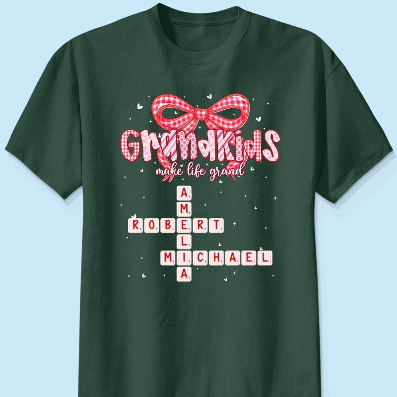 Grandkids Make Life Grand Preppy Valentine Pattern Crossword Puzzle Art - Personalized Shirt - Valentine's Day Gift For Grandma