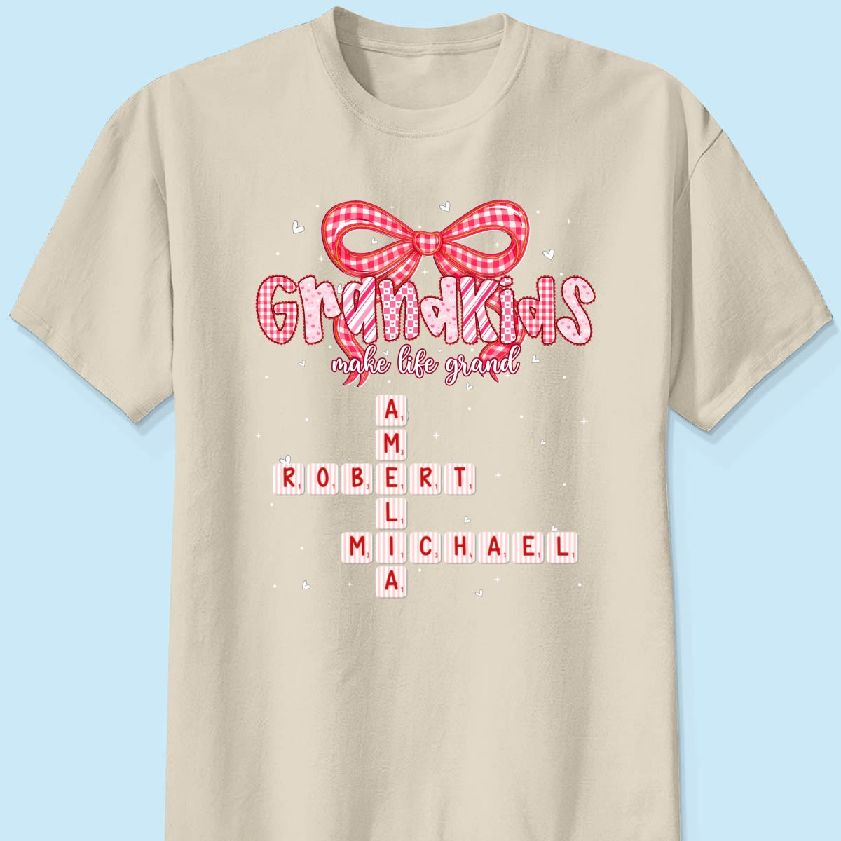 Grandkids Make Life Grand Preppy Valentine Pattern Crossword Puzzle Art - Personalized Shirt - Valentine's Day Gift For Grandma