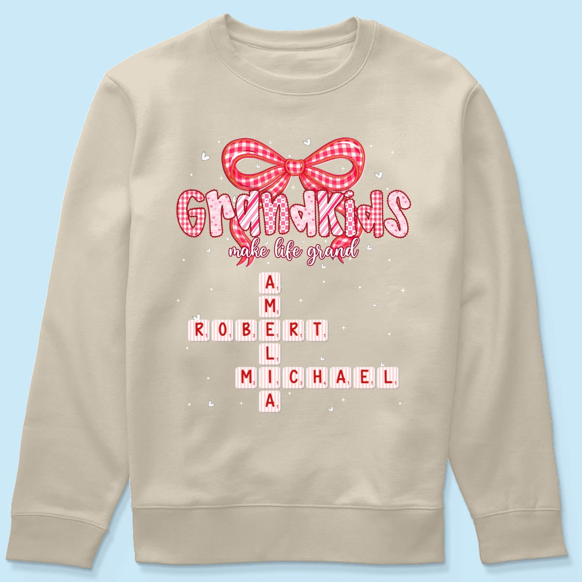 Grandkids Make Life Grand Preppy Valentine Pattern Crossword Puzzle Art - Personalized Shirt - Valentine's Day Gift For Grandma
