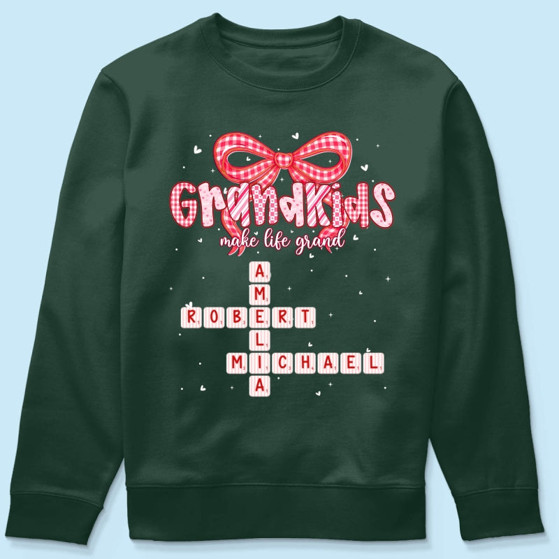 Grandkids Make Life Grand Preppy Valentine Pattern Crossword Puzzle Art - Personalized Shirt - Valentine's Day Gift For Grandma