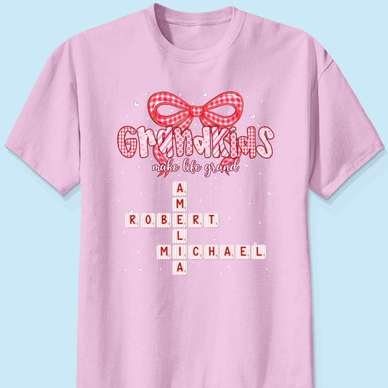 Grandkids Make Life Grand Preppy Valentine Pattern Crossword Puzzle Art - Personalized Shirt - Valentine's Day Gift For Grandma