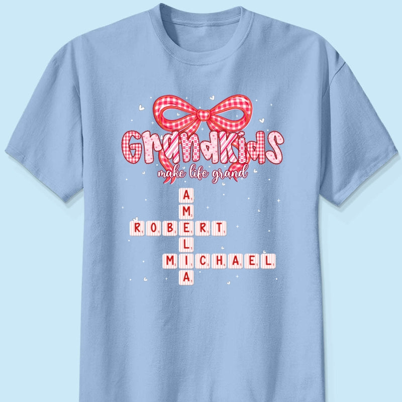 Grandkids Make Life Grand Preppy Valentine Pattern Crossword Puzzle Art - Personalized Shirt - Valentine's Day Gift For Grandma