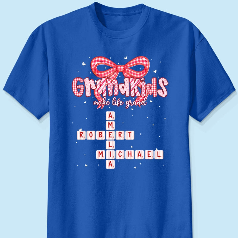 Grandkids Make Life Grand Preppy Valentine Pattern Crossword Puzzle Art - Personalized Shirt - Valentine's Day Gift For Grandma
