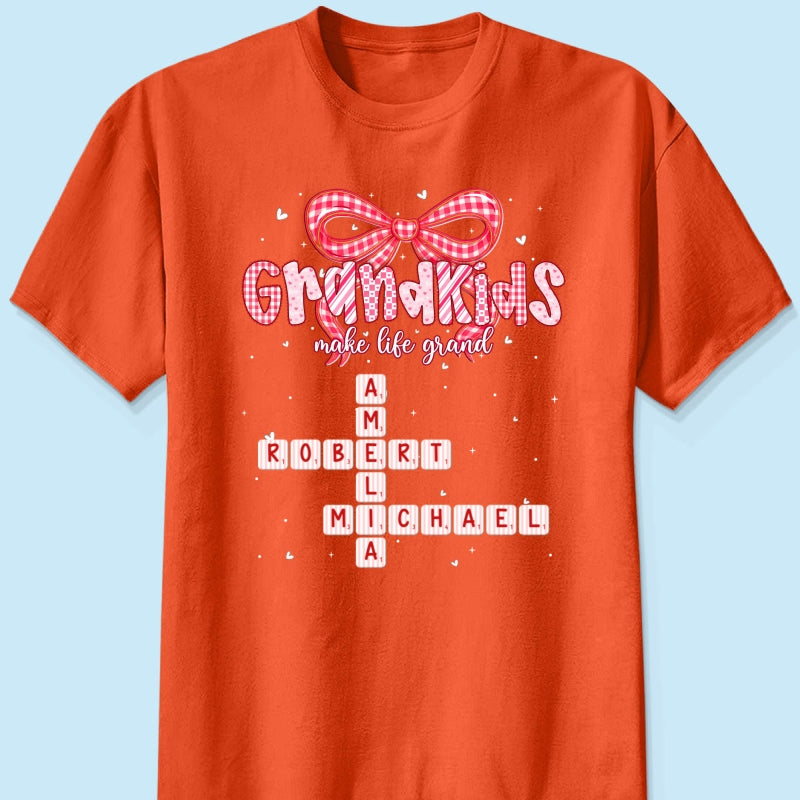 Grandkids Make Life Grand Preppy Valentine Pattern Crossword Puzzle Art - Personalized Shirt - Valentine's Day Gift For Grandma