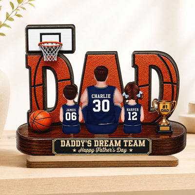 Basketball Dad Legend Daddy's Dream Team - Personalized 2-Layered Wooden Plaque - Unique Trending Father's Day Gift For Dad, Husband, Basketball Fans