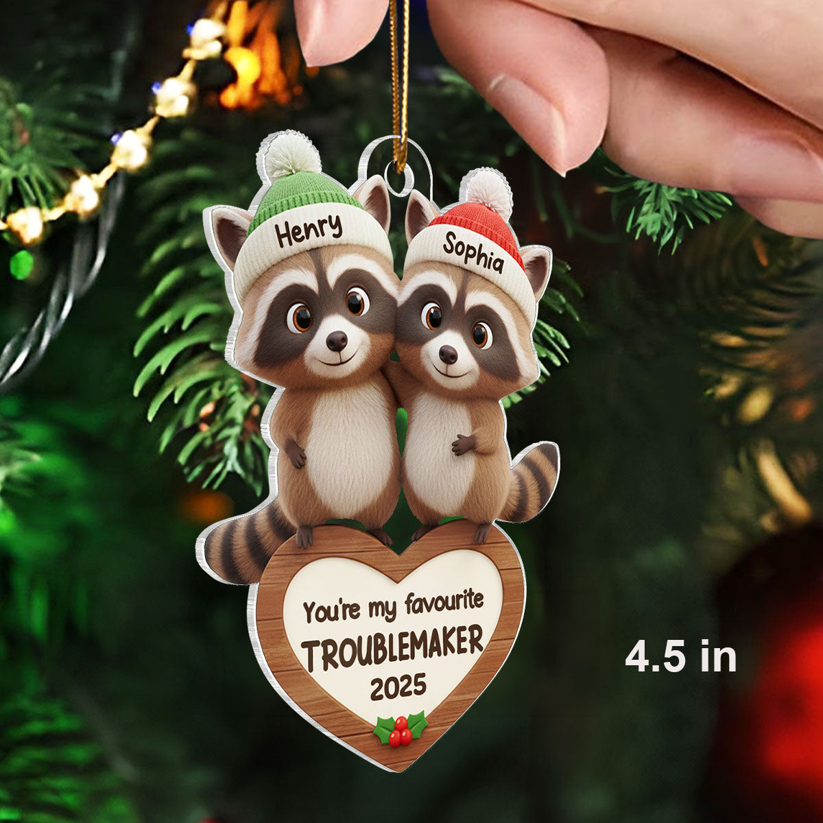 Raccoon Couple Favorite Troublemaker - Personalized Acrylic Ornament - Christmas Gift for Couple, Gift for him, Gift for her
