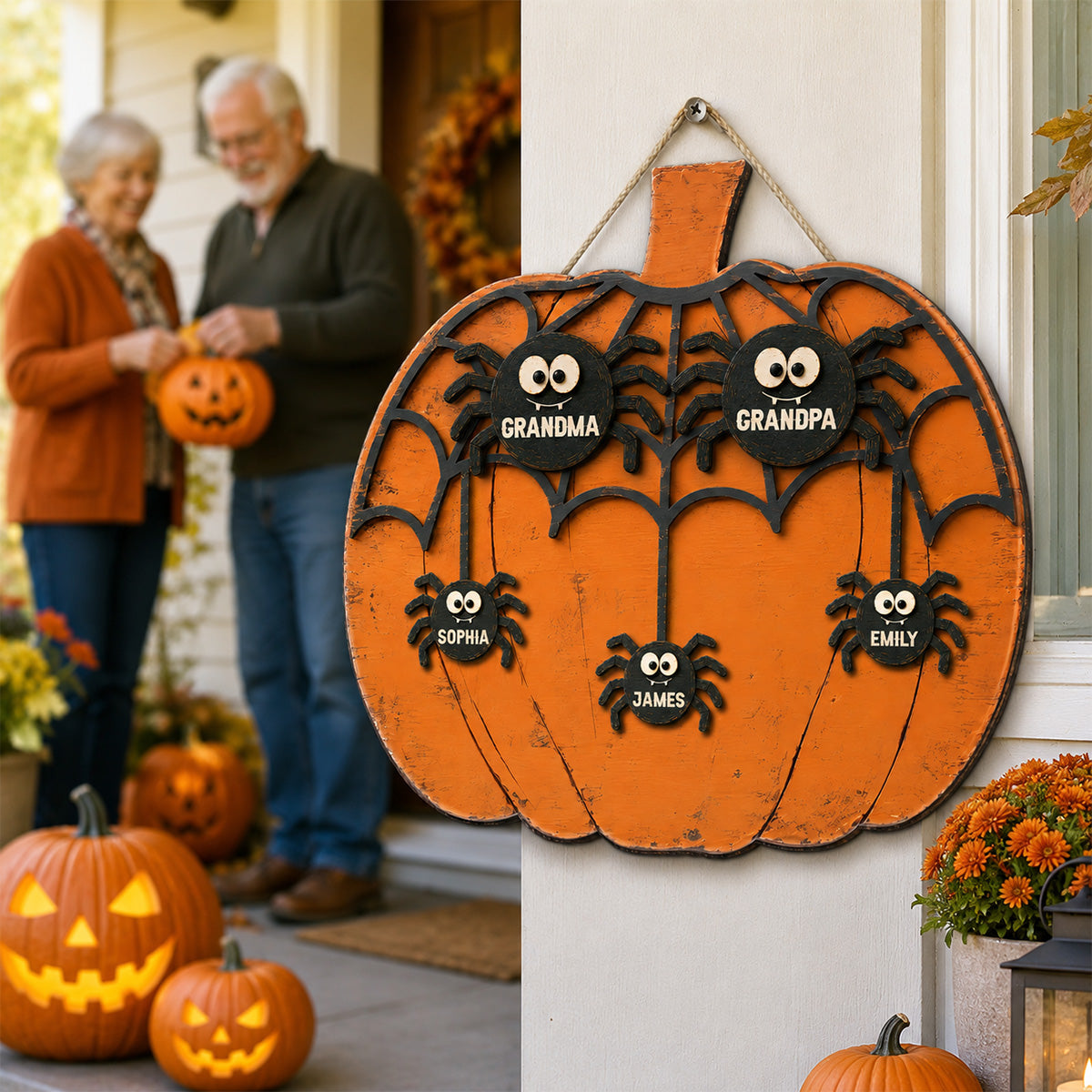 Grandma Grandkids Spider Net 2D Flat - Personalized Wood Sign - Halloween Decoration
