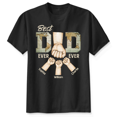 Best Dad Ever Ever Fist Bump With Kids Names Personalized Shirt