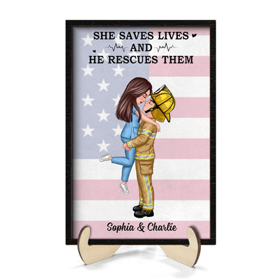 Nation Flag Couple Valentine‘s Day Gifts by Occupation Gift For Her Gift For Him Firefighter, Nurse, Police Officer Personalized 2-Layer Wooden Plaque