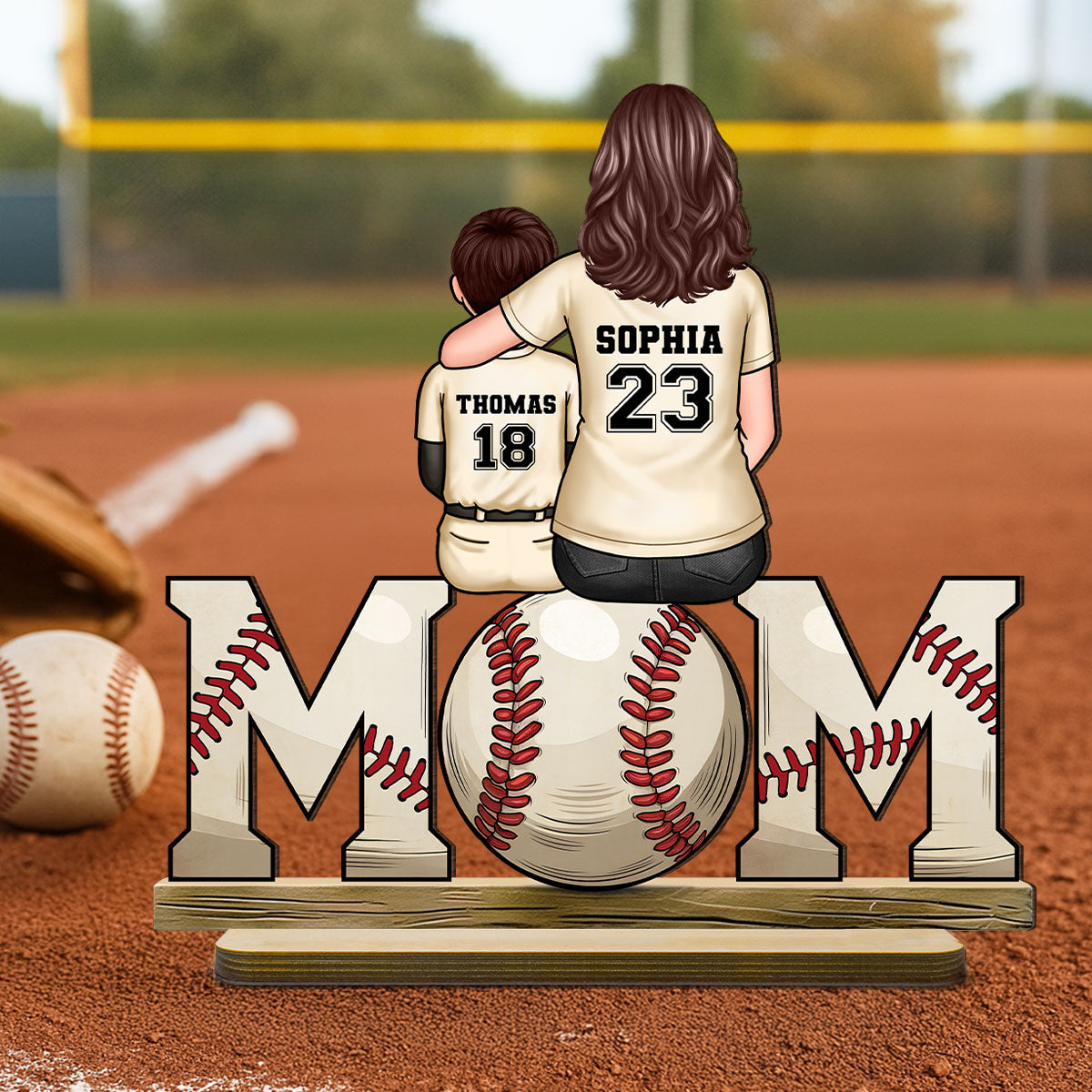 Baseball, Softball Mom And Kids - Personalized 2-Layered Wooden Plaque - Gift for Mom, Gift for Grandma, Gift for Wife